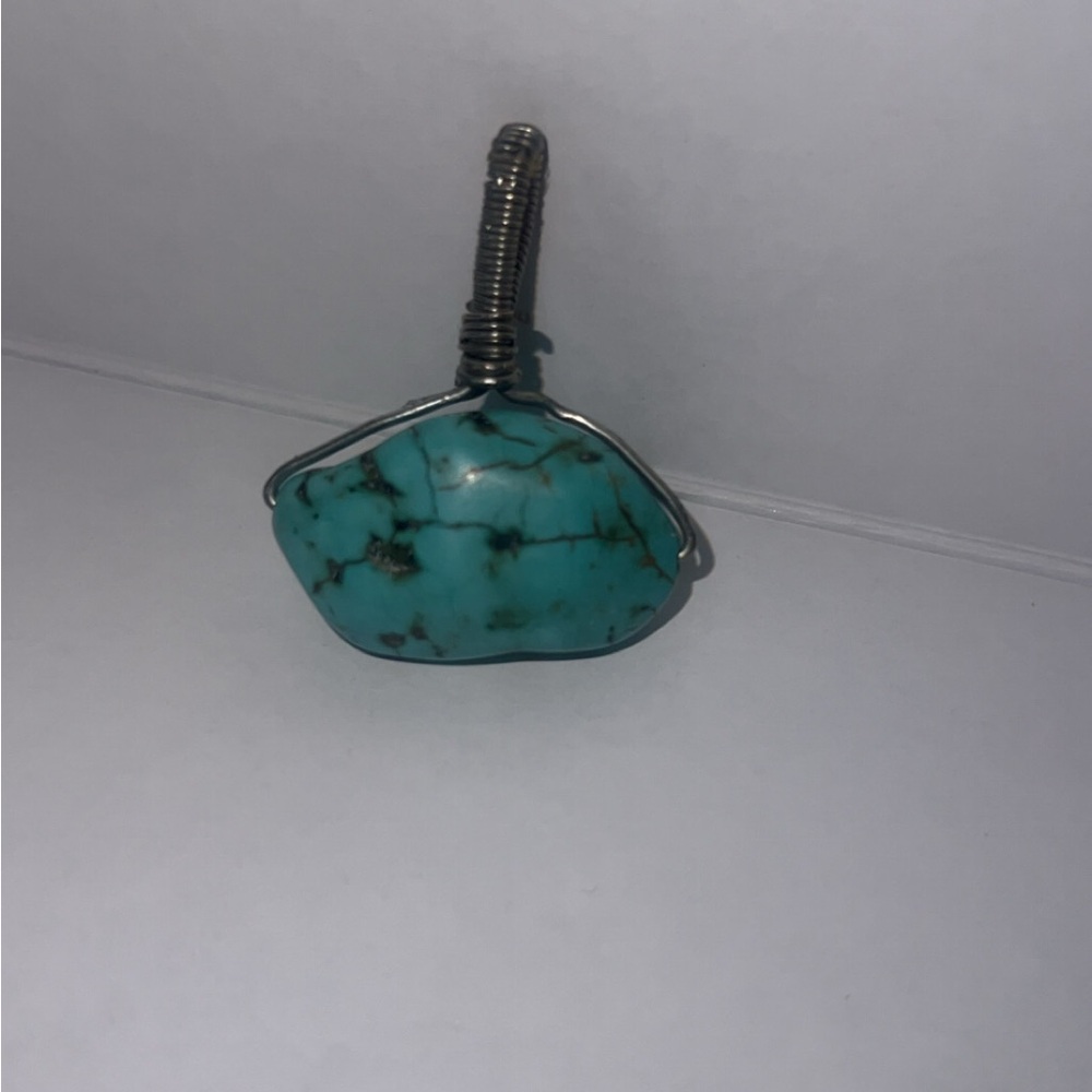 Turquoise Stone Pendant with Silver Wire Wrap